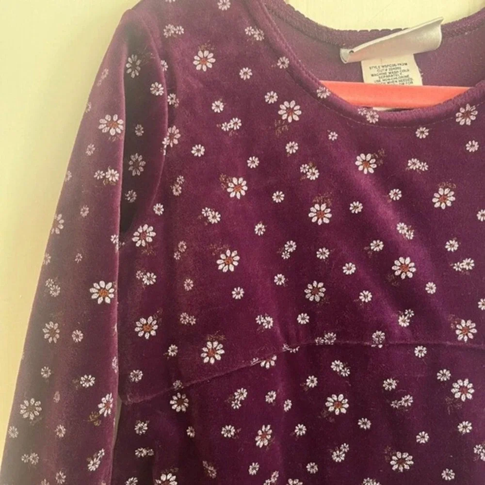Vintage Y2K Purple Velvet Girls Dress Floral Long Sleeve Empire Waist Size‎ 6